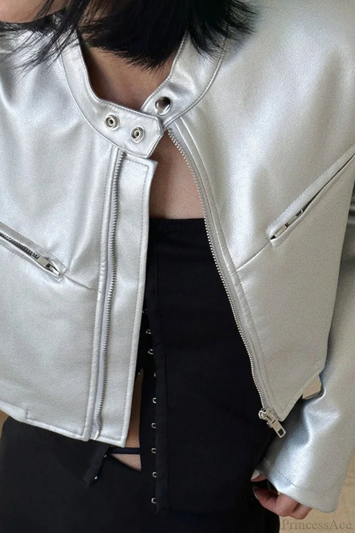 Drune | Funnel Neck Snap Leder Kurzjacke