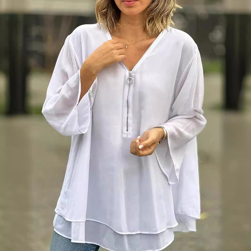 Drune | Chiffon Reißverschlussoberteil V-Ausschnitt