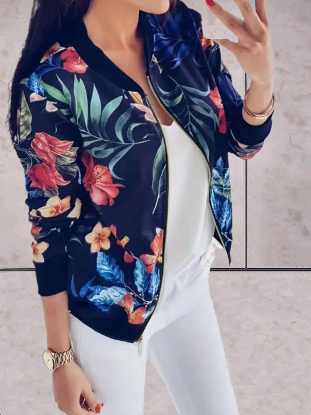 Drune | Damenjacke mit Blumenprint und Reißverschluss