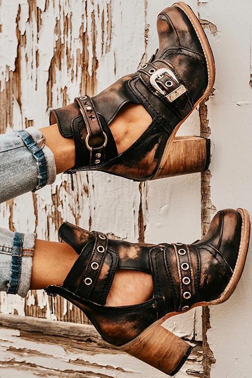 Drune | Rustikales Stiefelette mit Blockabsatz