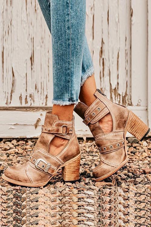 Drune | Rustikales Stiefelette mit Blockabsatz