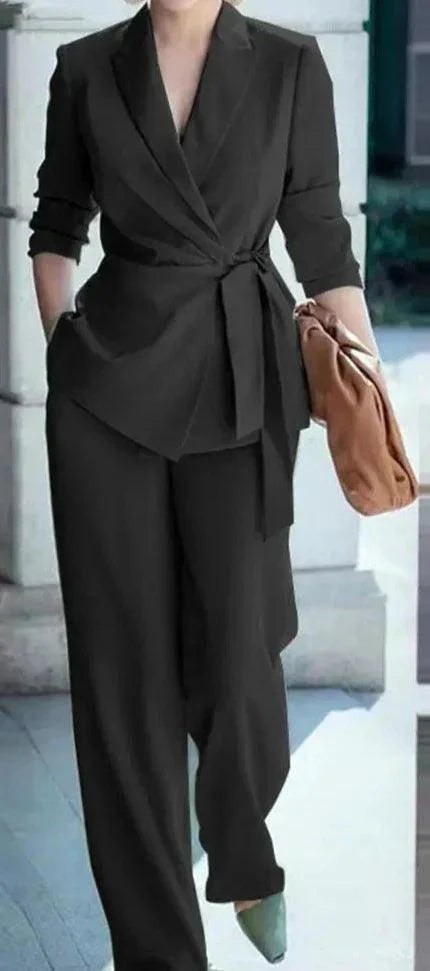 Drune | Eleganter Reverskragen Blazer Weite Hosenanzug Für Profis