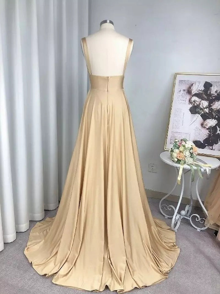 Drune | Geteiltes V-Ausschnitt Brautjungfernkleid Lange Maxi Abend