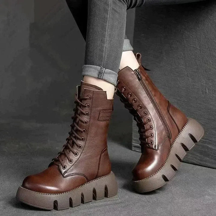 Drune | Leder Stiefeletten mit Plateau und Reißverschluss für Damen - Ideal für Alltag