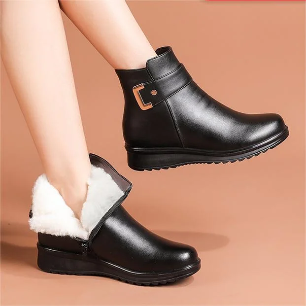 Drune | Leder Orthopädische Knöchelboots Fleecegefütterte Schnallenstiefel