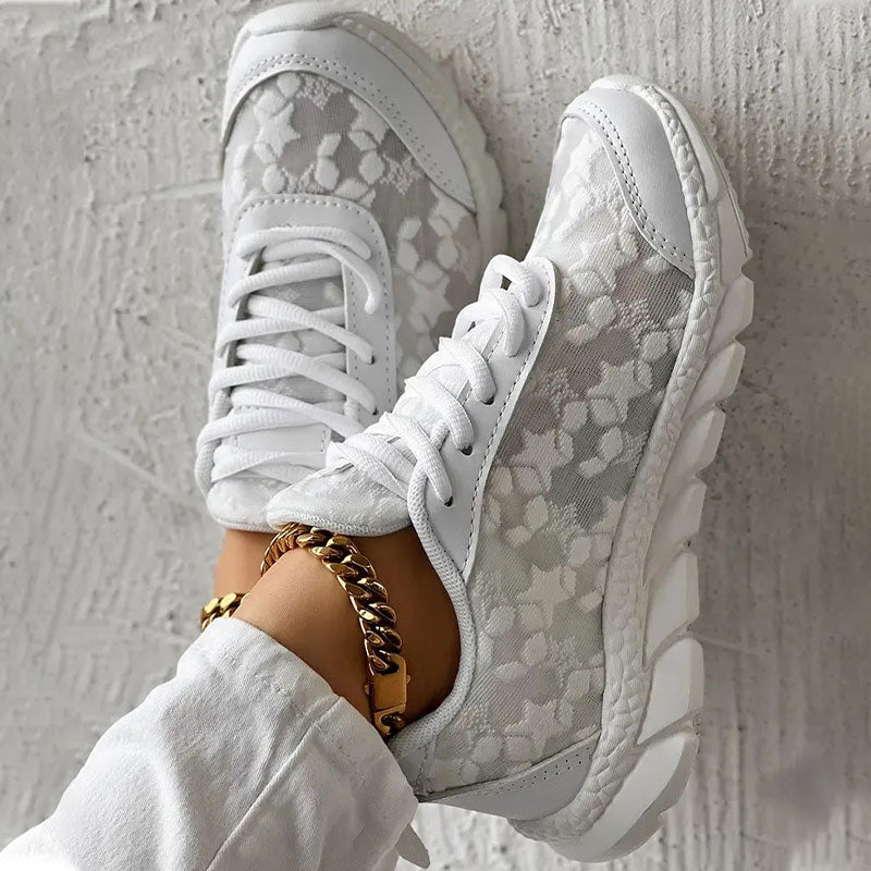 Drune | weiße Damensneaker - weiße bestickte Schuhe