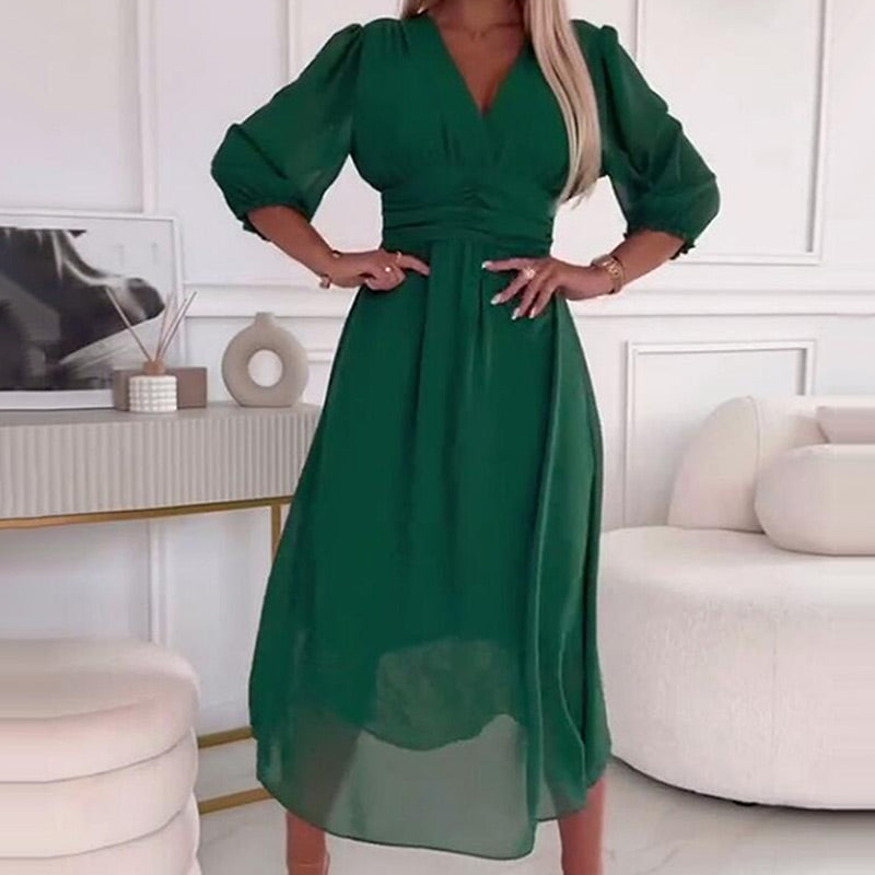 Drune | Damen V-Ausschnitt Leichte Chiffon Kleider