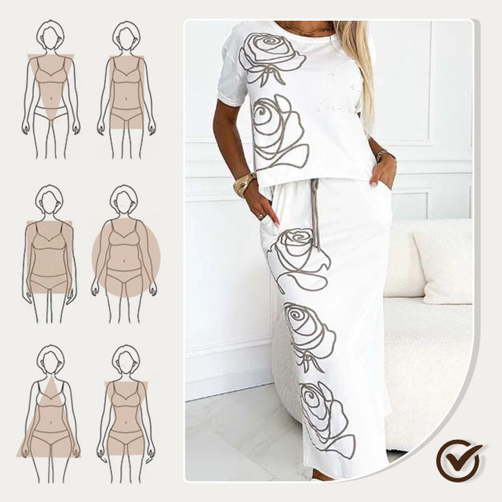 Drune | Elegantes Zweiteiler Satz Mit Blumenmuster Für Damen