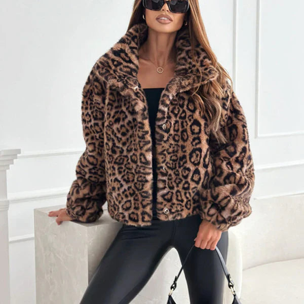 Drune | Flauschige Leopardenmusterjacke für Frauen