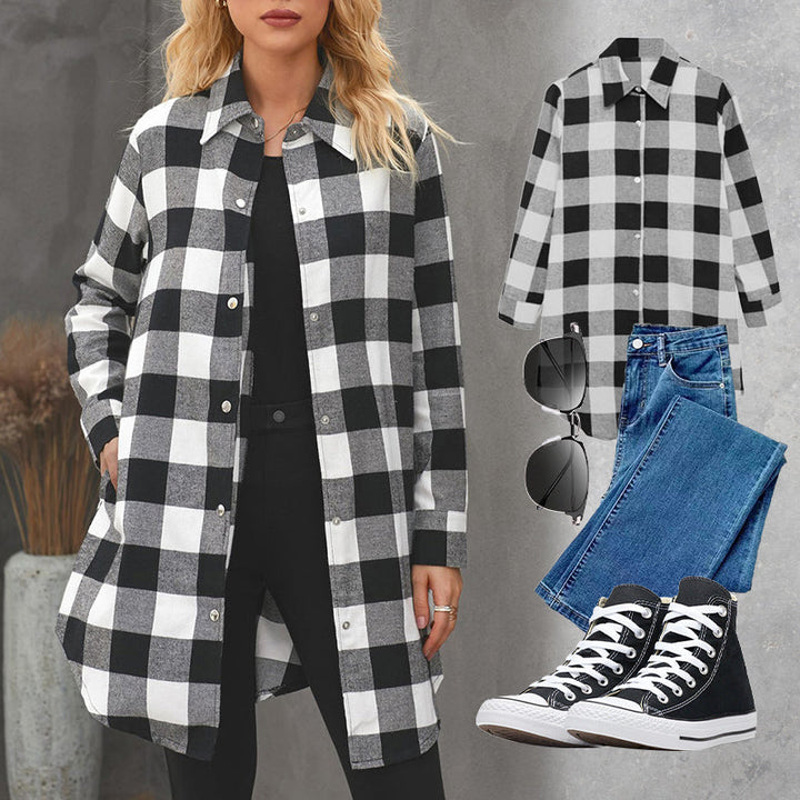 Drune | Damen Karierte Jacke - Langarm