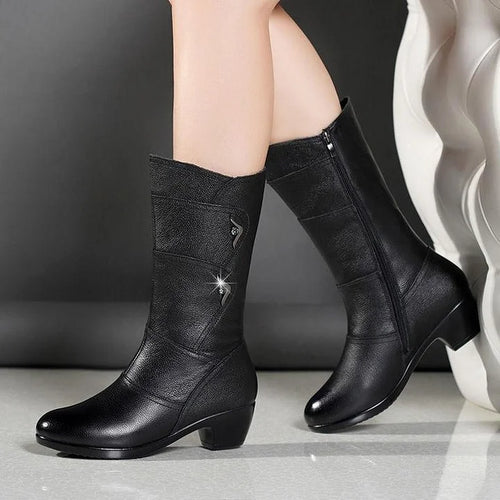 Drune | Damen Trendige Legere Pu Leder Schwarze Stiefel
