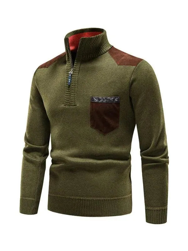 Drune | Patchwork Reißverschluss Männer Rollkragenpullover