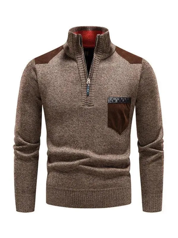 Drune | Patchwork Reißverschluss Männer Rollkragenpullover