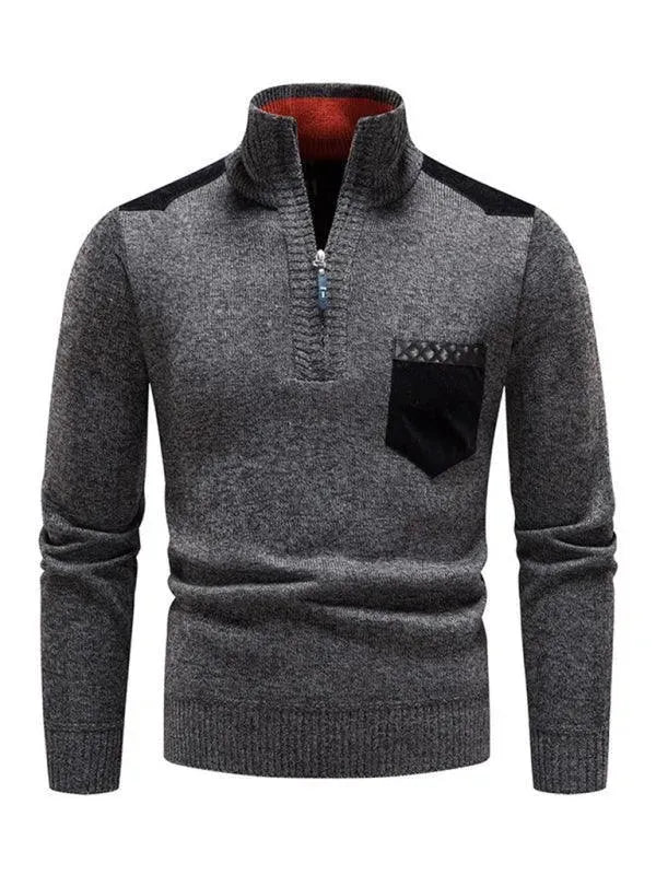 Drune | Patchwork Reißverschluss Männer Rollkragenpullover