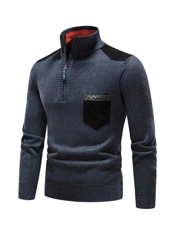 Drune | Patchwork Reißverschluss Männer Rollkragenpullover