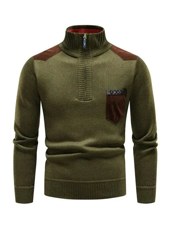 Drune | Patchwork Reißverschluss Männer Rollkragenpullover