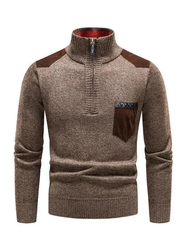 Drune | Patchwork Reißverschluss Männer Rollkragenpullover