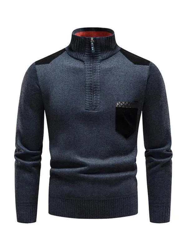 Drune | Patchwork Reißverschluss Männer Rollkragenpullover