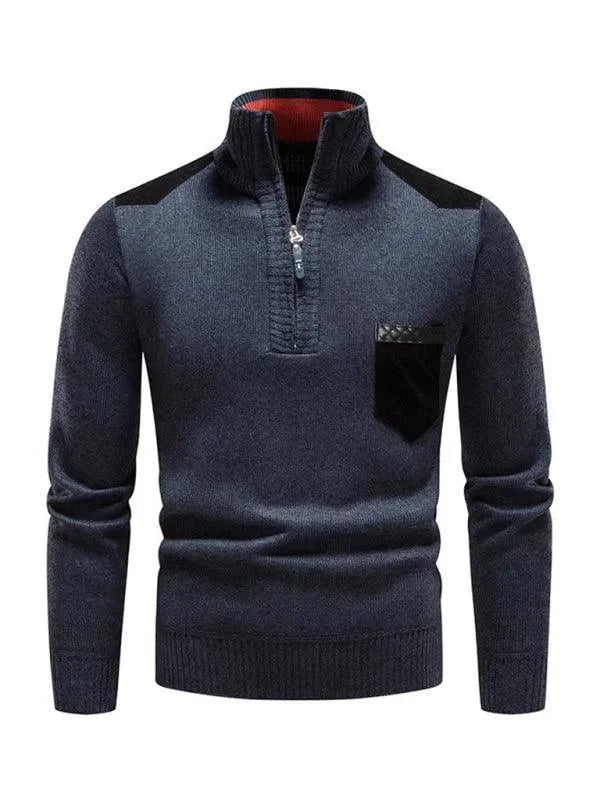 Drune | Patchwork Reißverschluss Männer Rollkragenpullover