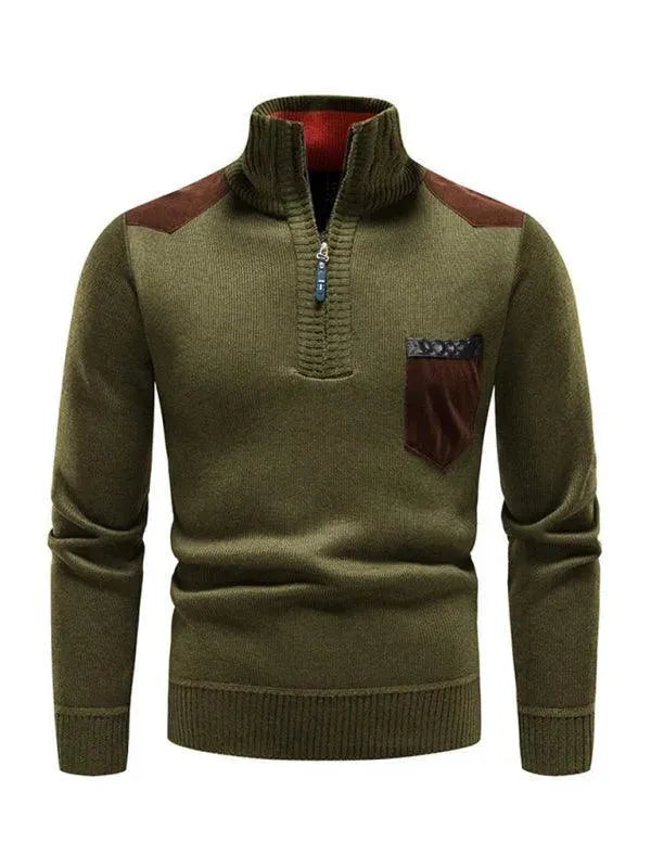 Drune | Patchwork Reißverschluss Männer Rollkragenpullover