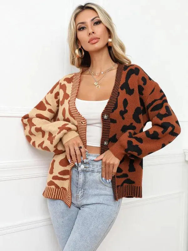 Drune | Style Leopardenmuster Übergroßer StrickStrickjacke Pullover