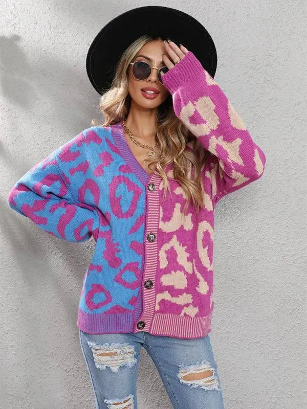 Drune | Style Leopardenmuster Übergroßer StrickStrickjacke Pullover
