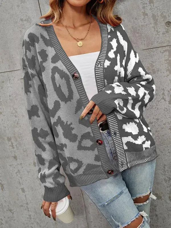 Drune | Style Leopardenmuster Übergroßer StrickStrickjacke Pullover