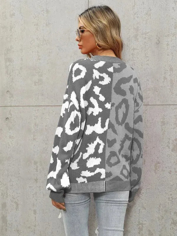 Drune | Style Leopardenmuster Übergroßer StrickStrickjacke Pullover