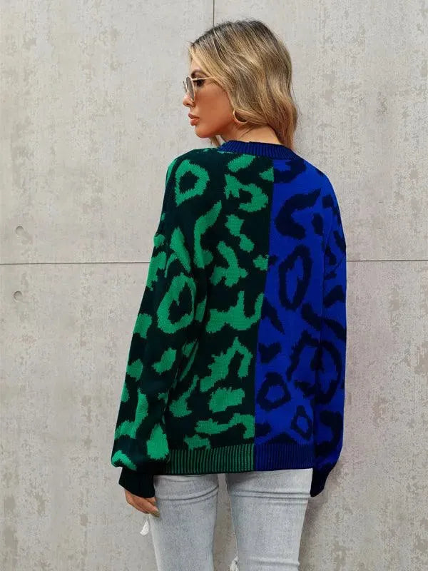 Drune | Style Leopardenmuster Übergroßer StrickStrickjacke Pullover
