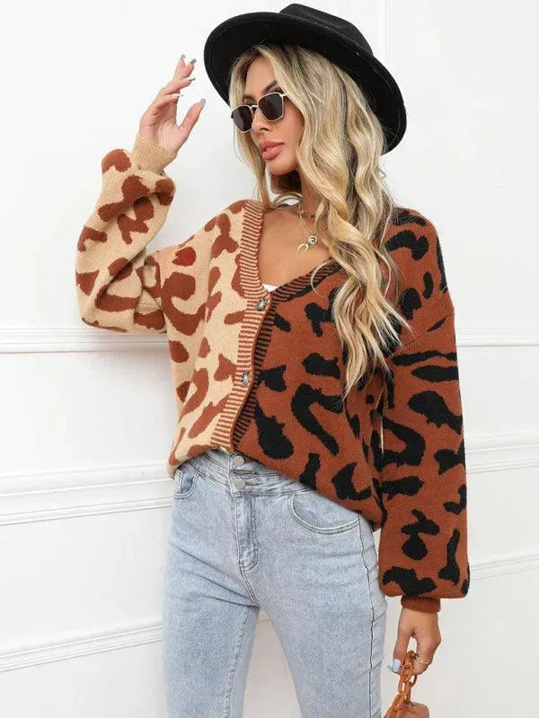 Drune | Style Leopardenmuster Übergroßer StrickStrickjacke Pullover