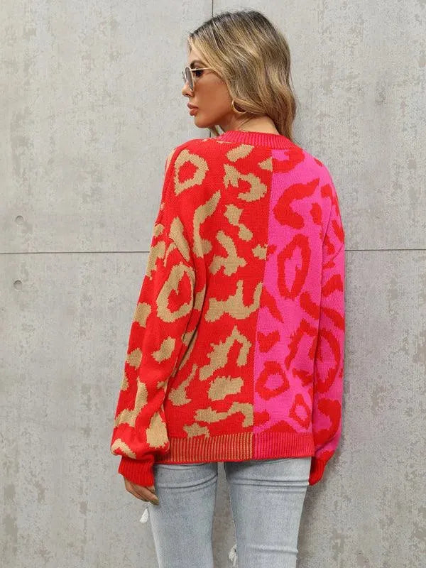 Drune | Style Leopardenmuster Übergroßer StrickStrickjacke Pullover
