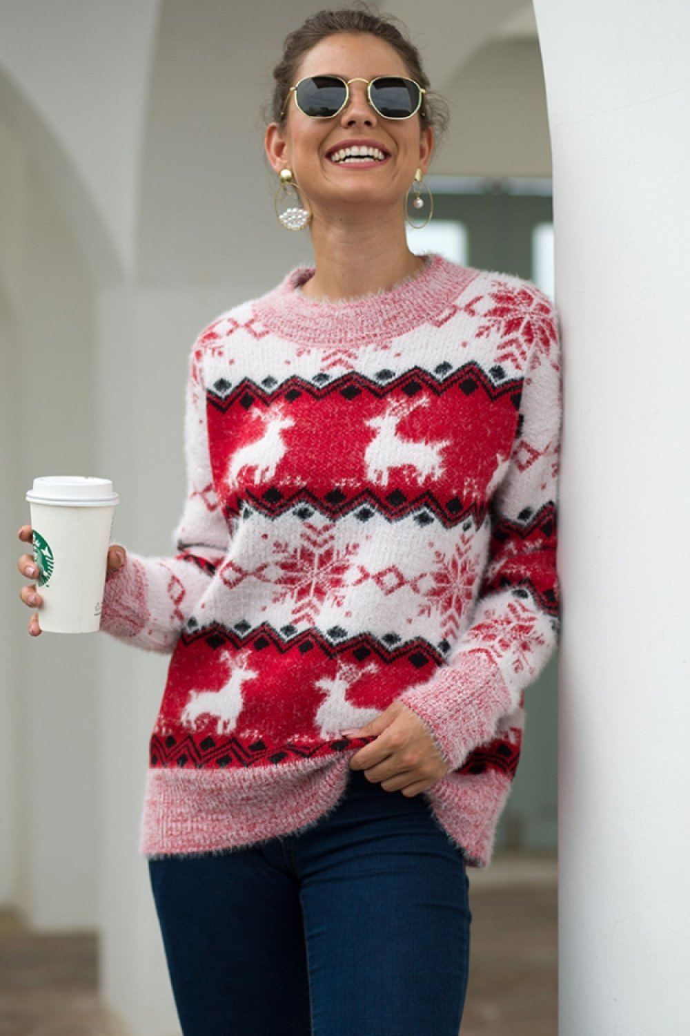 Drune Streifen Weihnachten Schneereh Pullover