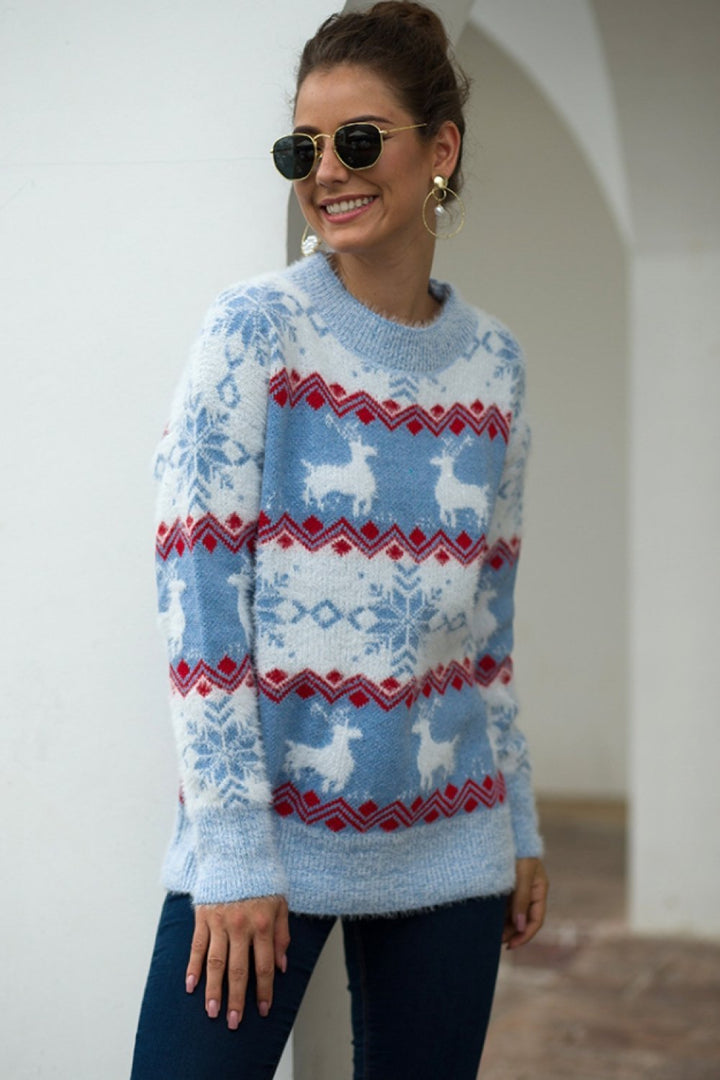 Drune Streifen Weihnachten Schneereh Pullover