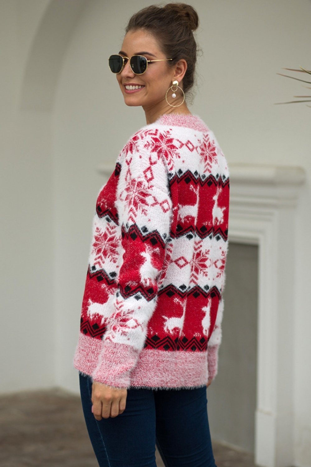 Drune Streifen Weihnachten Schneereh Pullover