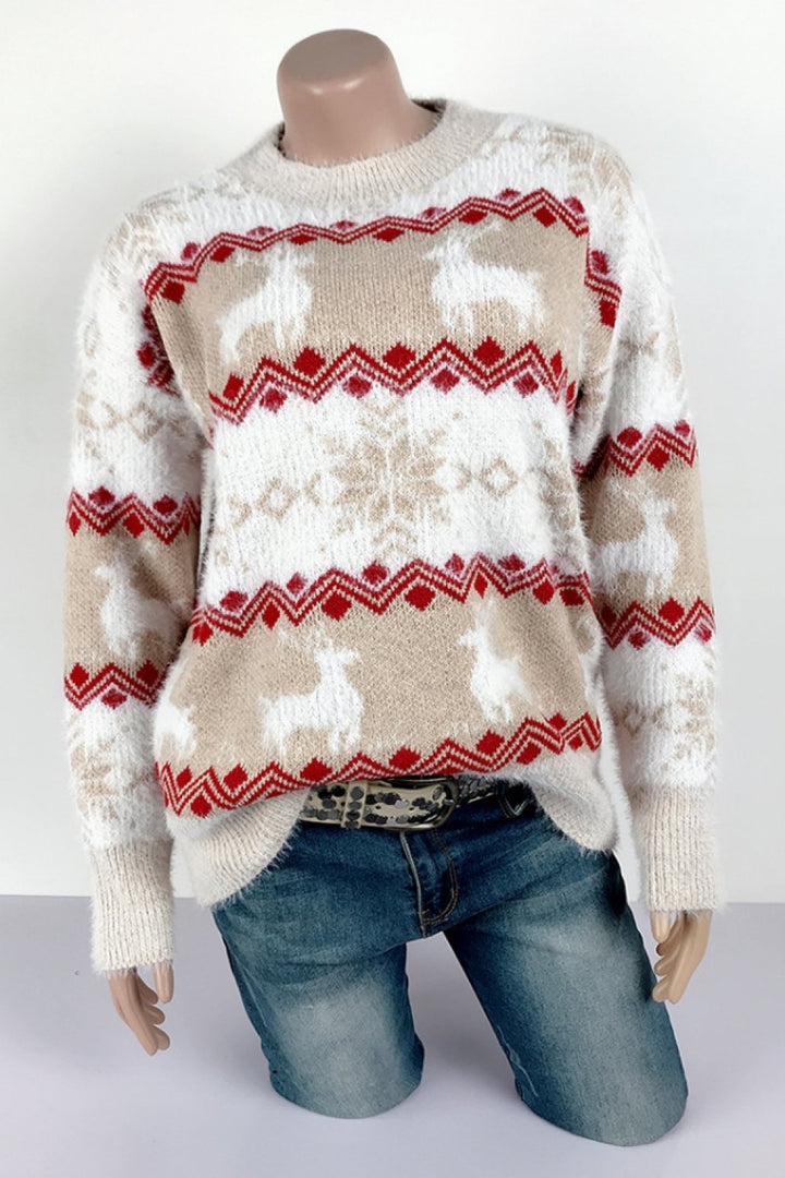 Drune Streifen Weihnachten Schneereh Pullover