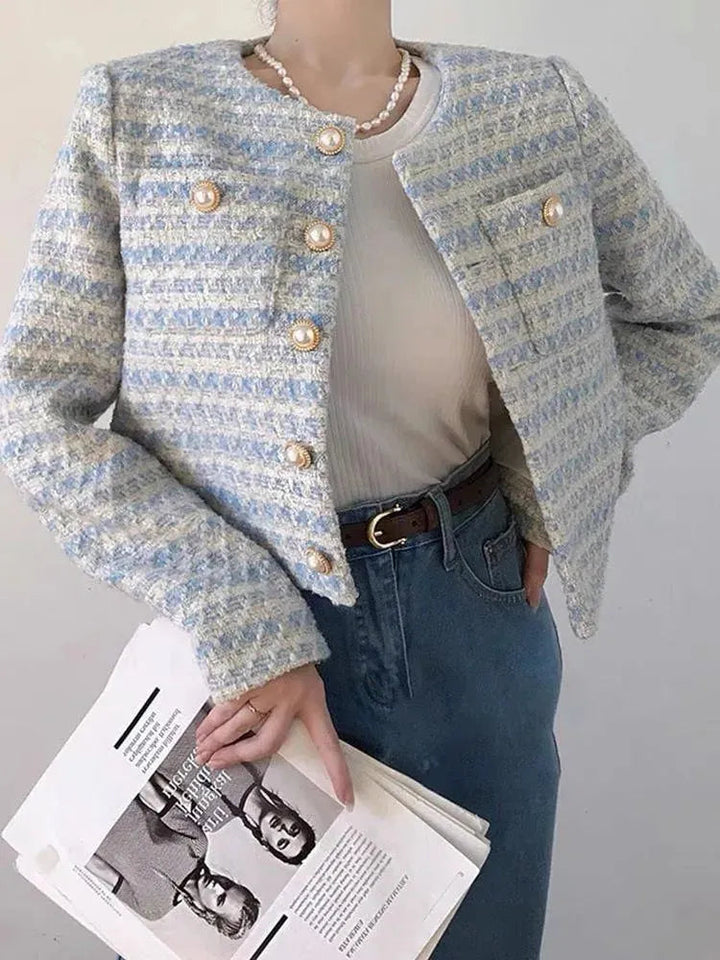 Drune | Gestreifter kurzer Tweed-Jacke