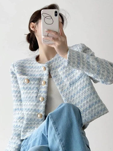 Drune | Gestreifter kurzer Tweed-Jacke