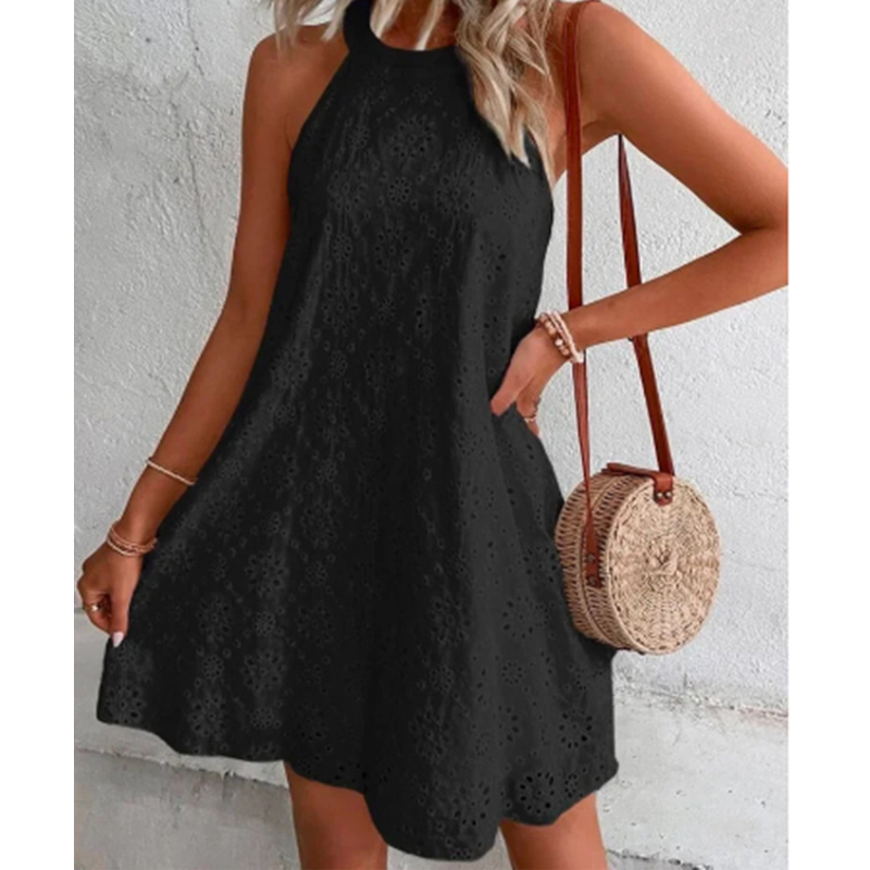 Drune | Sommer Frauen O-Ausschnitt Sexy Schmal Weiß Mini Kleid