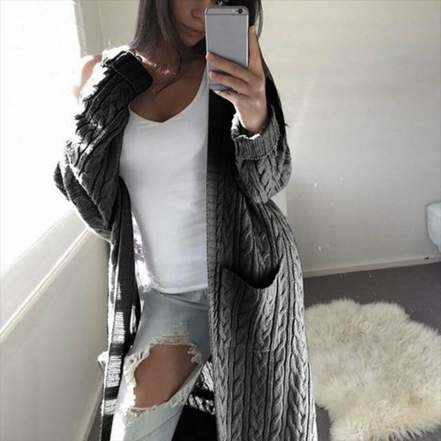 Drune | Lange Casual Strickjacke Acryl Warm