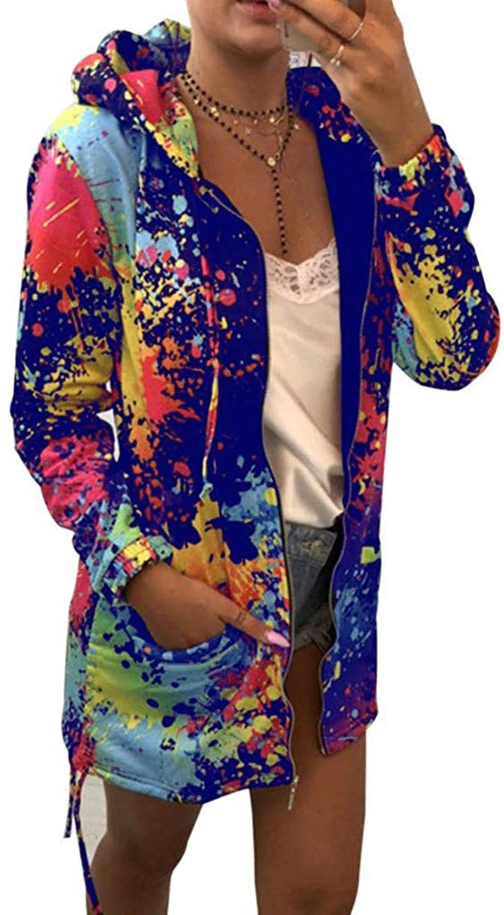 Drune | Dünne Mehrfarbige Kapuzenjacke Mit Reißverschluss Und Taschen Langjacke
