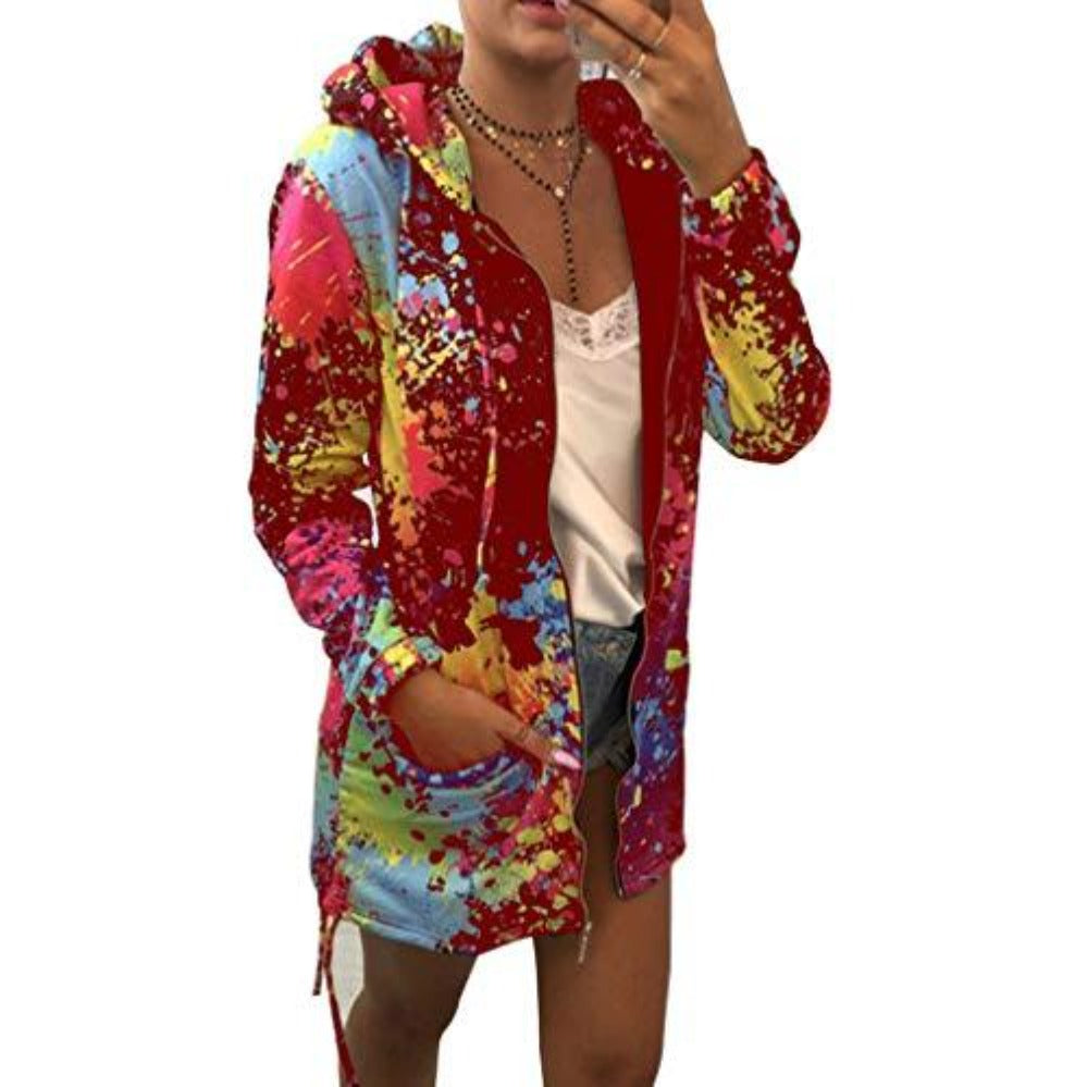 Drune | Dünne Mehrfarbige Kapuzenjacke Mit Reißverschluss Und Taschen Langjacke