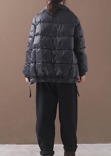 Drune | Plus-Size Daunenjacke Patchwork Karo Mäntel Schwarz Winter Seitenreißverschluss Warmer Wintermantel