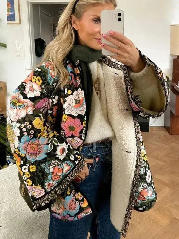 Drune | Trendy Lockere Winter Druck Steppjacke