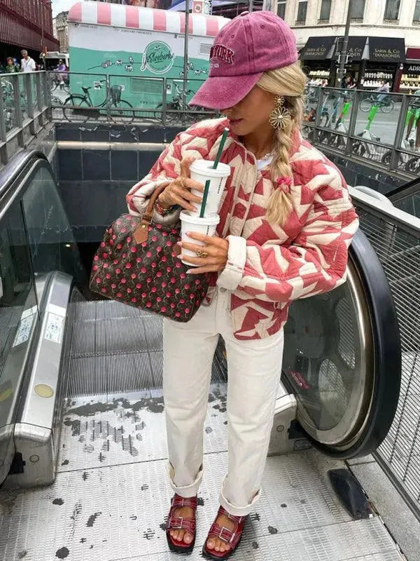 Drune | Trendy Lockere Winter Druck Steppjacke