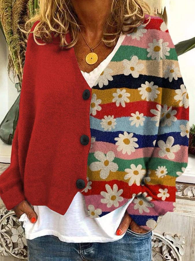 Drune | Trendy Patchwork Damen Knopfkardigan