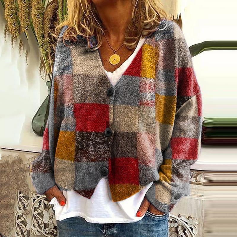 Drune | Trendy Patchwork Damen Knopfkardigan