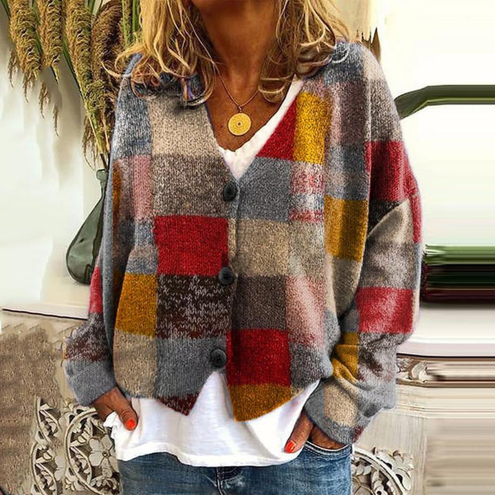 Drune | Trendy Patchwork Damen Knopfkardigan