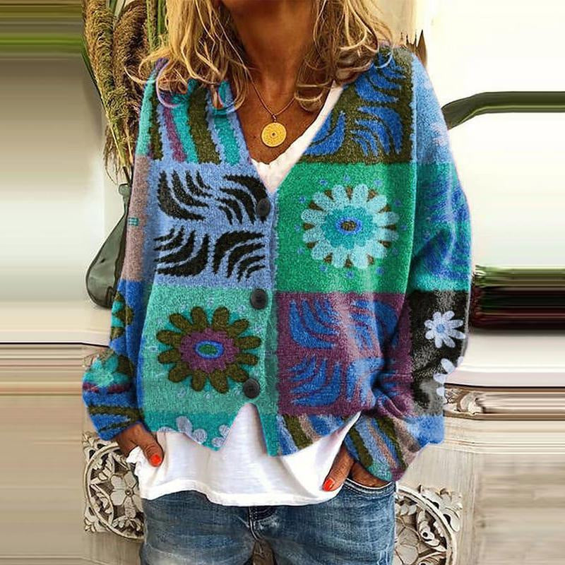 Drune | Trendy Patchwork Damen Knopfkardigan