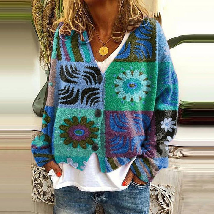 Drune | Trendy Patchwork Damen Knopfkardigan