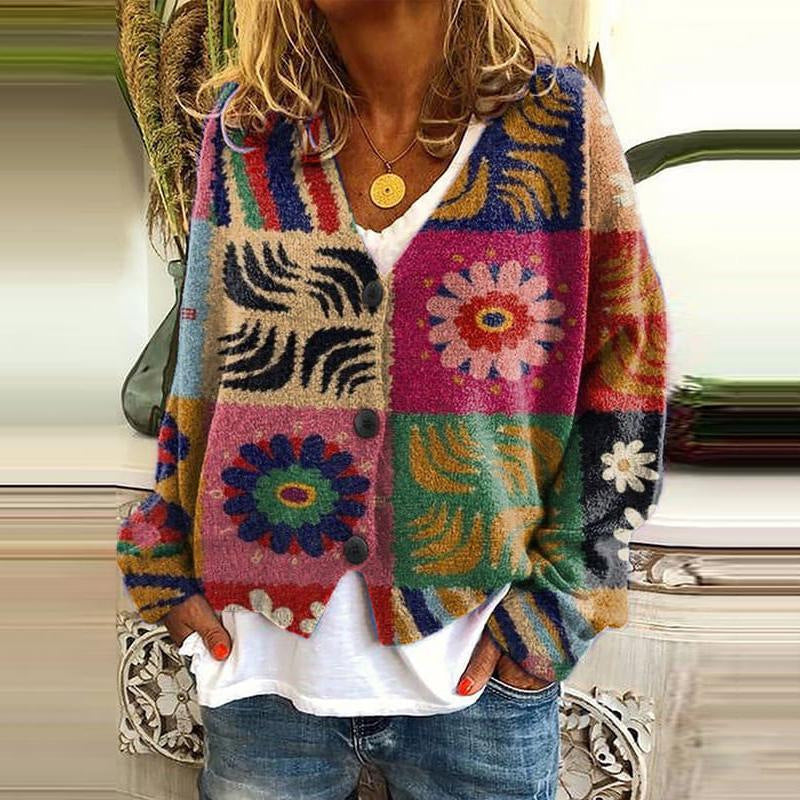 Drune | Trendy Patchwork Damen Knopfkardigan